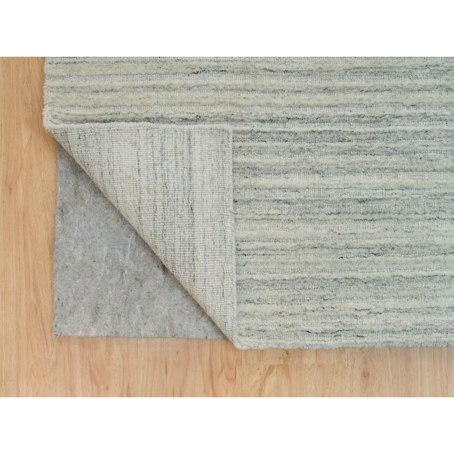 10'1"X14' Old Wood White Hand Loomed Plain Modern Design Undyed Wool Rug