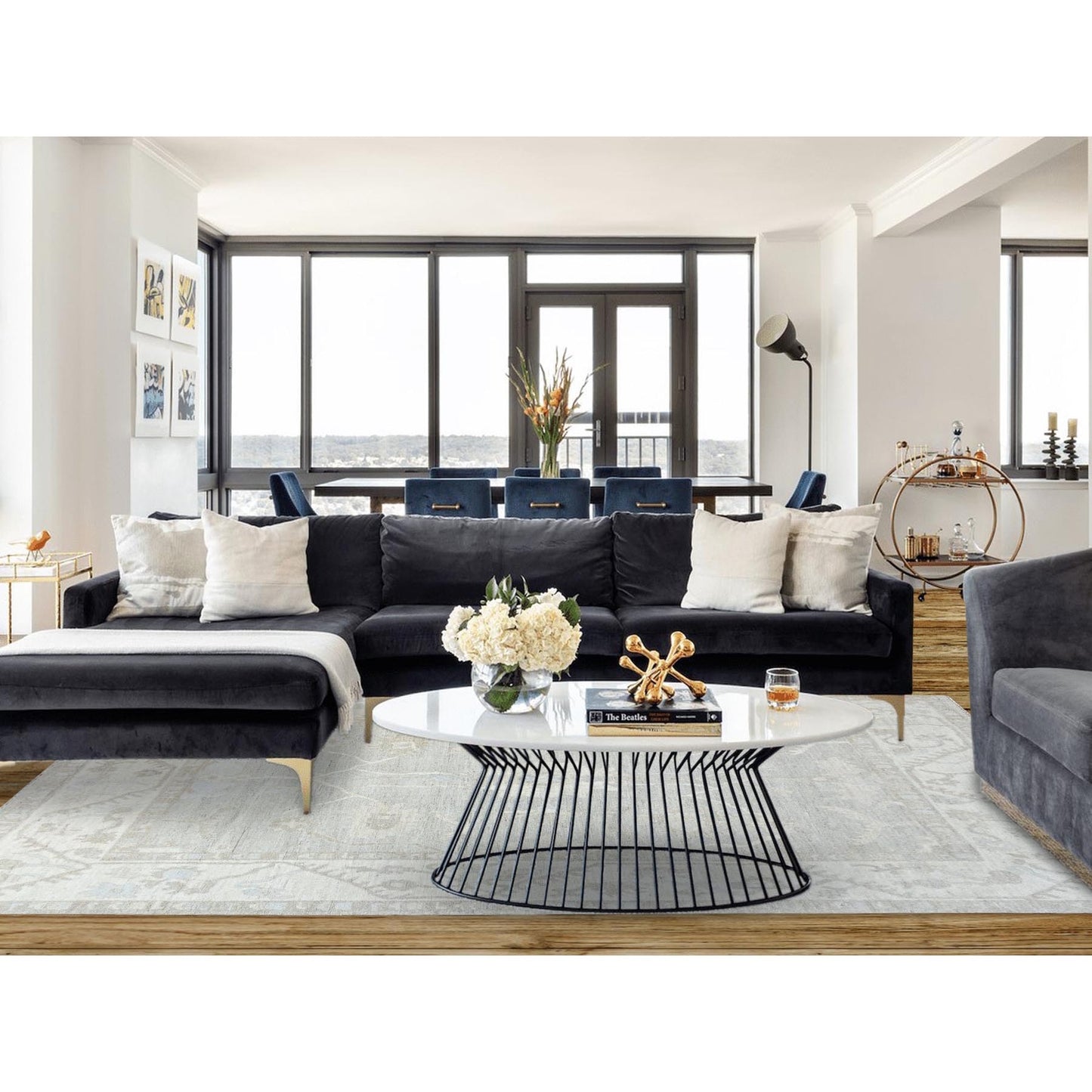 8'X9'8" Dove White Hand Knotted Afghan Peshawar Geometric Design Wool Rug