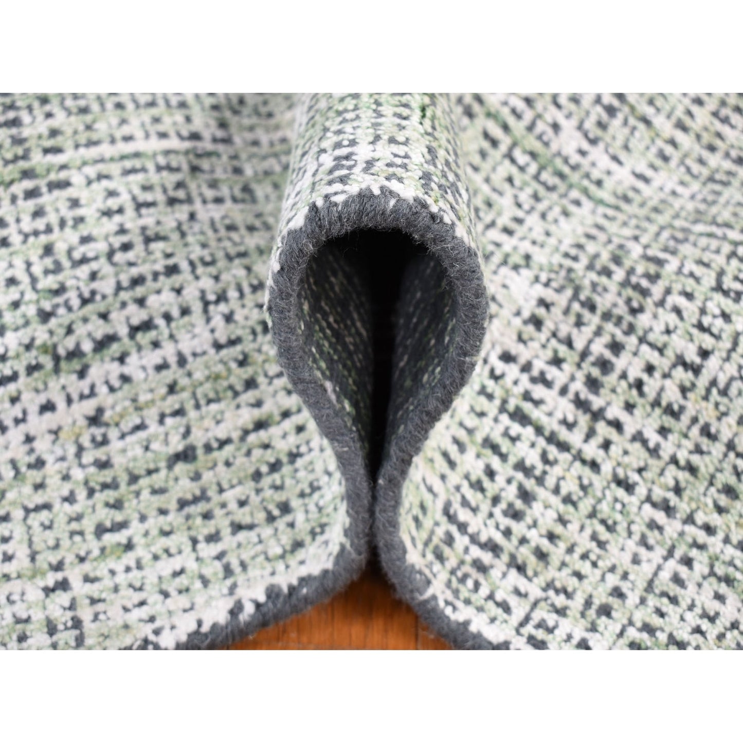 9'1"X12'1" Green Modern Design Wool And Art Silk Hand Loomed Rug