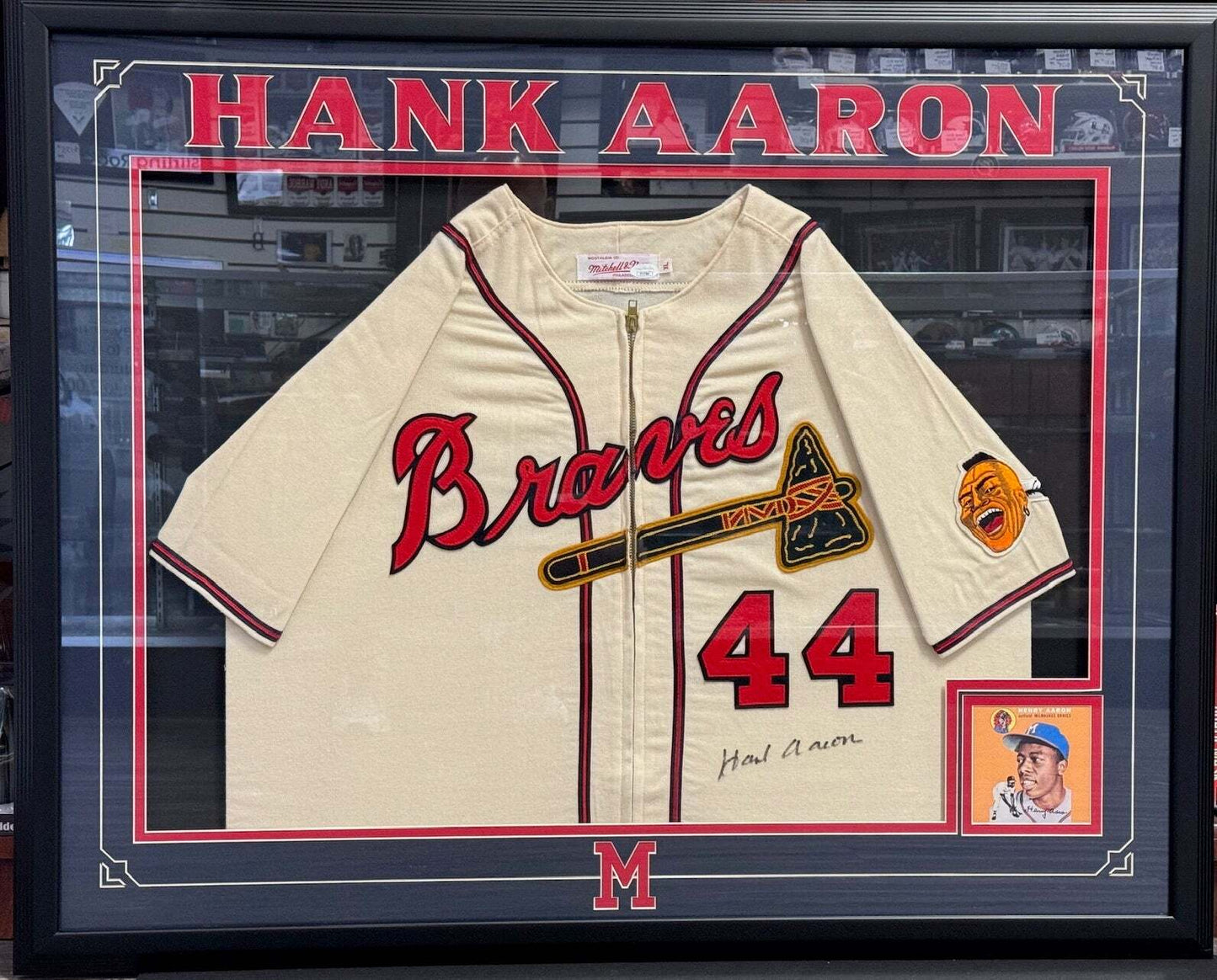 Hank Aaron Autographed Milwaukee Braves Mitchell & Ness Framed Jersey (Jsa)