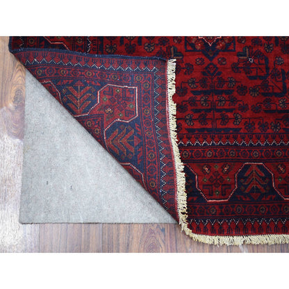 3'5"X4'10" Deep Red Afghan Khamyab Shiny Wool Hand Knotted Rug