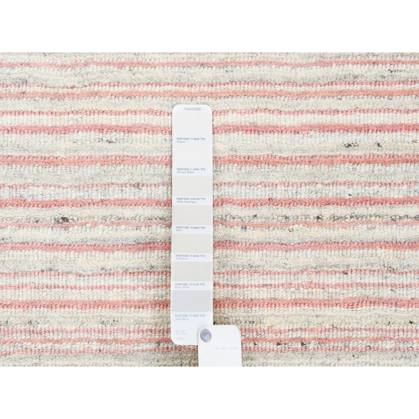 9'X12' Modern Design Plain Ivory With Coral Red Wool Hand Loomed Rug