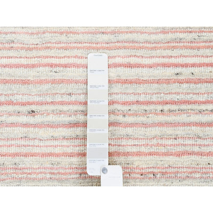 9'X12' Modern Design Plain Ivory With Coral Red Wool Hand Loomed Rug