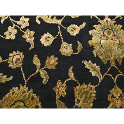 7'9"X10' Black Wool And Silk Hand Knotted Rajasthan All Over Design Rug