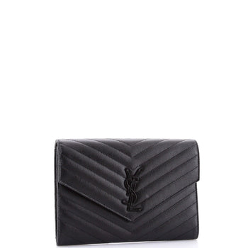 Saint Laurent Classic Monogram Envelope Wristlet Clutch Matelasse Chevron