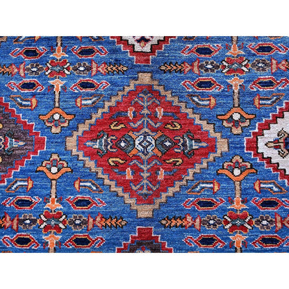 6'1"X8'6" Blue Afghan Ersari Caucasian Design Revival Hand Knotted Wool Rug