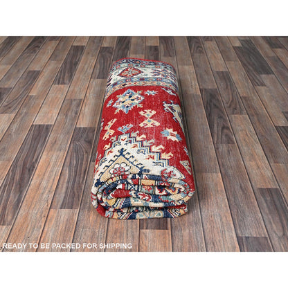 5'10"X8'8" Red Kazak With Geometric Medallions Design Wool Hand Knotted Rug