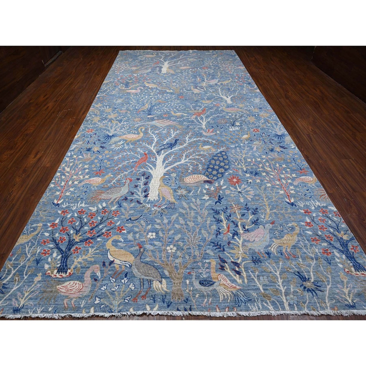 8'1"X16'2" Sea Blue Afghan Peshawar Hand Knotted Gallery Size Runner Rug