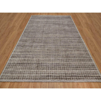 9'1"X12' Brown Modern Plain Decor Box Design Loomed Knotted Soft Wool Rug