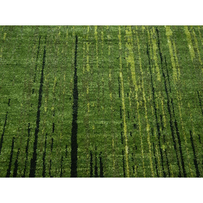 8'2"X10'3" Pickle Green Vertical Ombre Design Hand Knotted Soft Wool Rug
