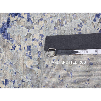 2'5"X6'1" Gray Cypress Trees Design Silk/Wool Hand Knotted Runner Rug