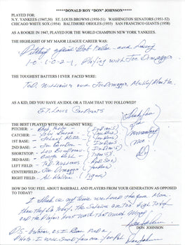 Don Johnson Autographed Hand Filled Out Survey