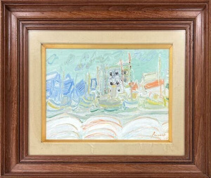 Jean Fusaro (France) - Port 1966 Original Painting Oil On Canvas Signed Framed