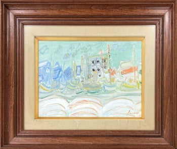 Jean Fusaro (France) - Port 1966 Original Painting Oil On Canvas Signed Framed