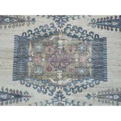 9'9"X9'9" Ivory Hand Knotted Reimagined Viss Design Round Oriental Rug