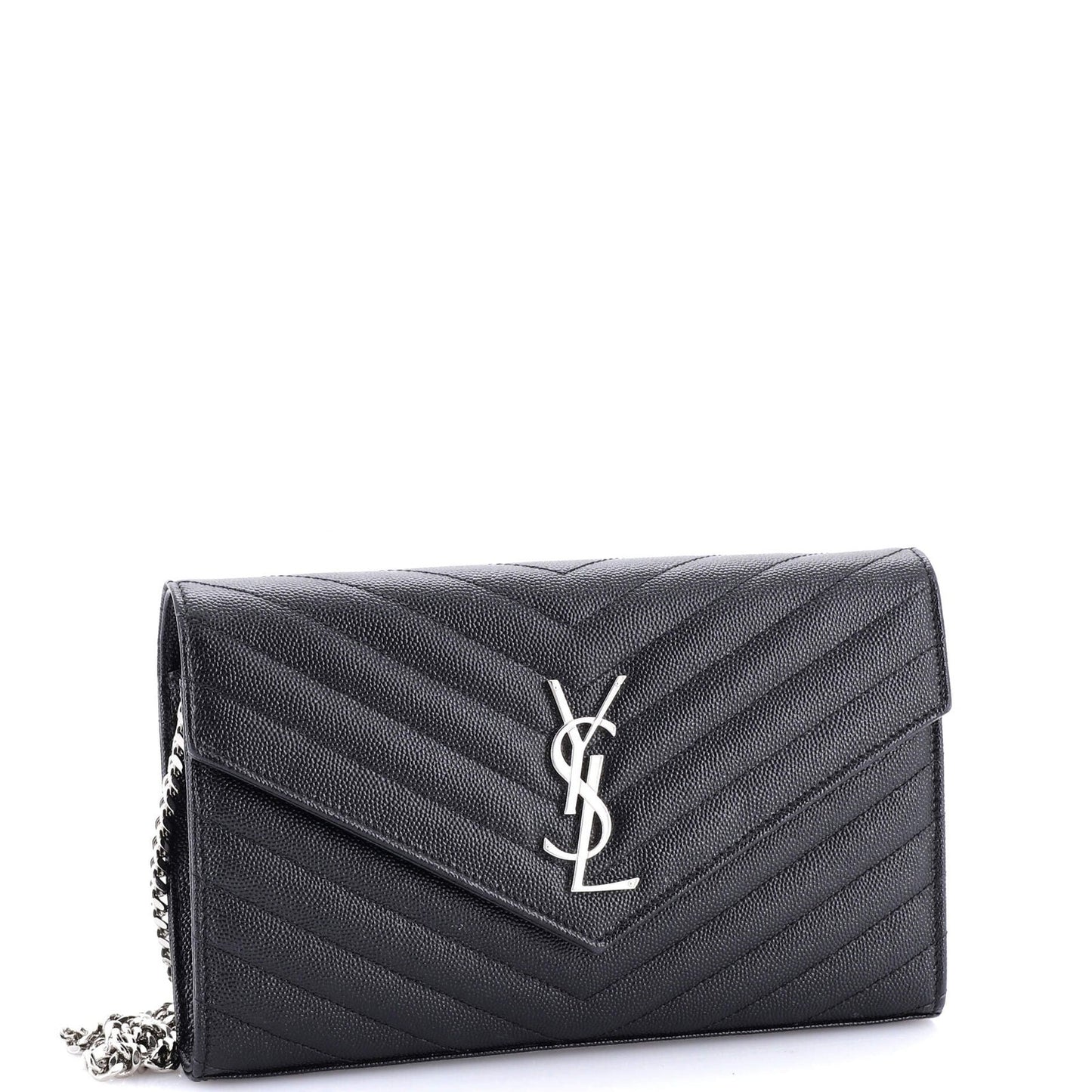 Saint Laurent Classic Monogram Wallet On Chain Matelasse Chevron Leather Medium