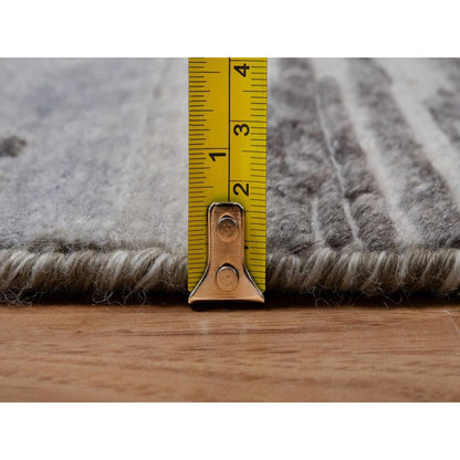 2'5"X6'2" Gray Modern Runner Rug Criss Cross Design Pure Wool Hand Knotted