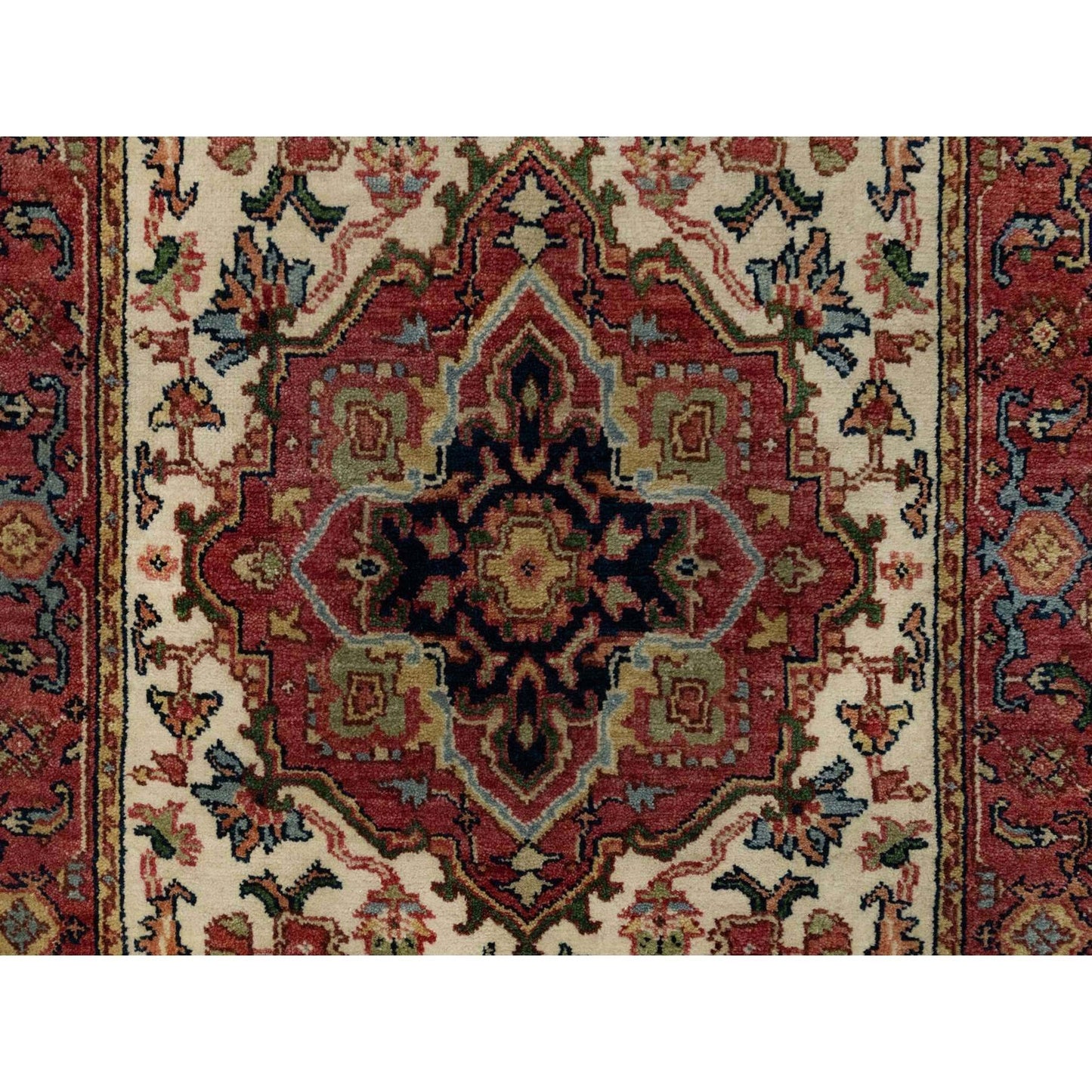 2'8"X28'1" Eggnog White Wool Heris Re-Creation Hand Knotted Xl Runner Rug