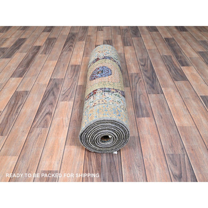 2'6"X13'9" Blue Mamluk Design Soft Wool Hand Knotted Runner Oriental Rug