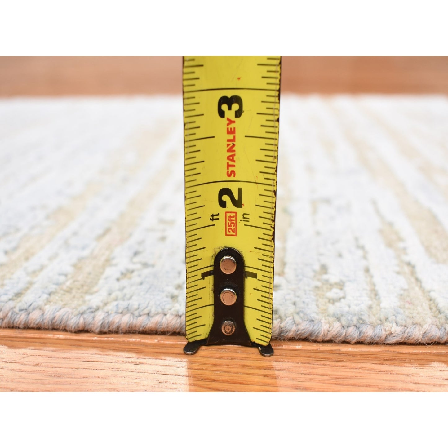 2'X3' Blue Wool And Silk Modern Line Design Hand Knotted Sample Mat Rug