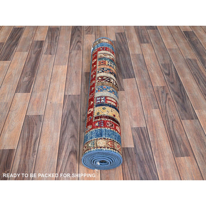 2'10"X9'9" Frosted Almond Ivory Super Kazak Shawl Hand Knotted Runner Rug