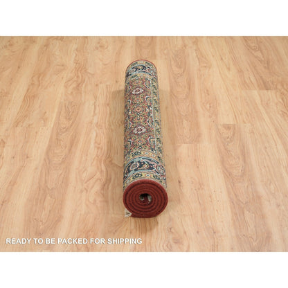 Rug 4'2"x6' Red Herrita Fish Design 175 KSPI Hand Knotted Wool and Silk