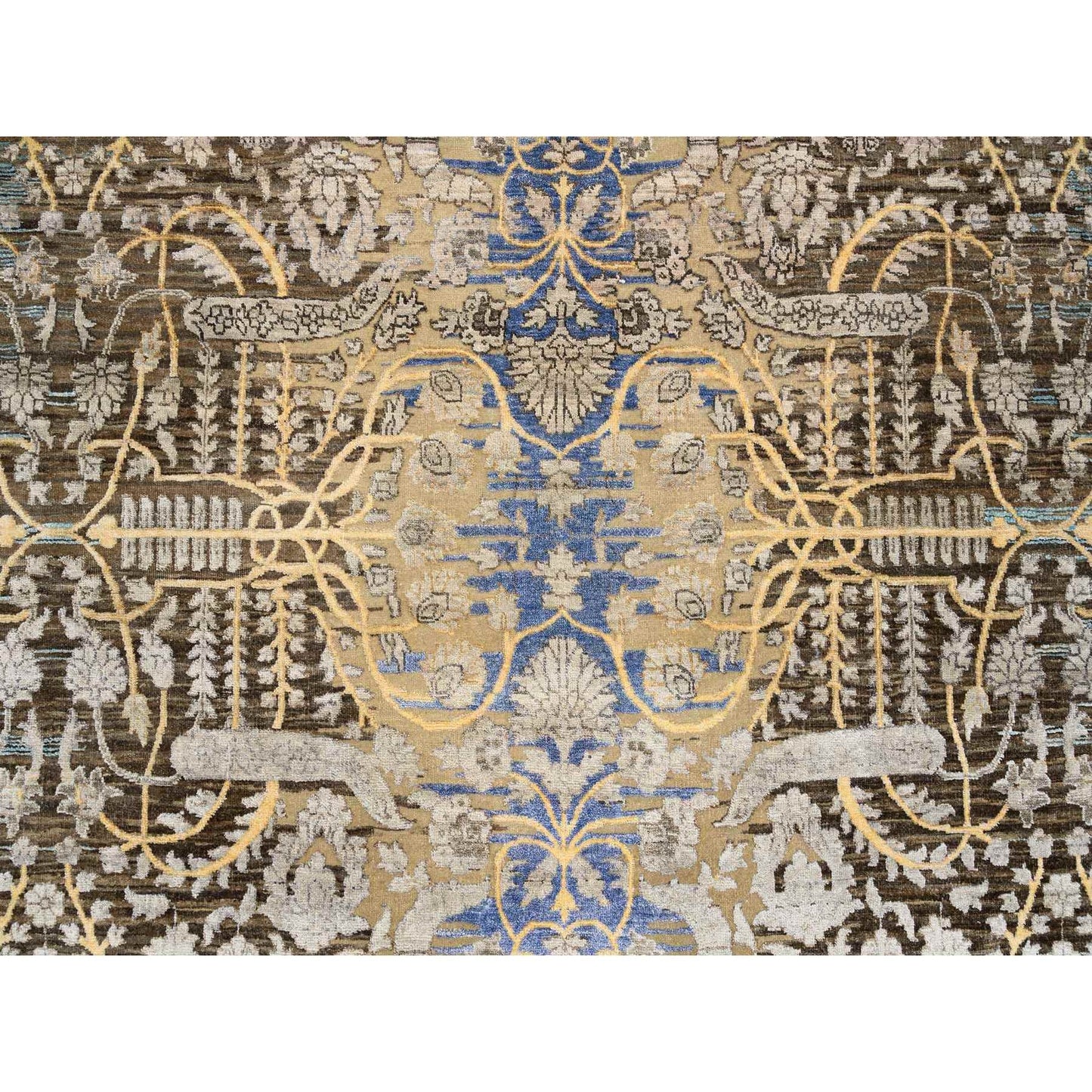 10'X10' Gold Brown Hand Knotted Transitional Sarouk Silk/Wool Round Rug
