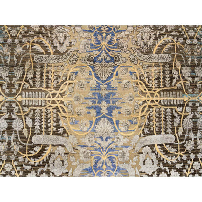 10'X10' Gold Brown Hand Knotted Transitional Sarouk Silk/Wool Round Rug