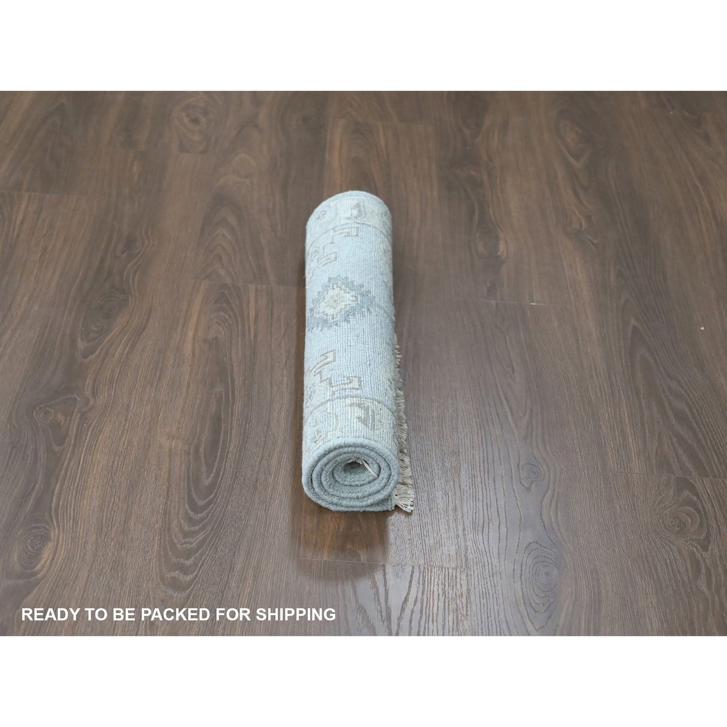 2'X3' Gray Village Inspired Geometric Design Wool Hand Knotted Mat Rug