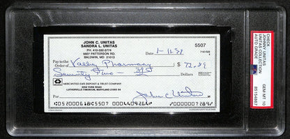 Johnny Unitas Hof Signed/Auto 1999 Bank Check