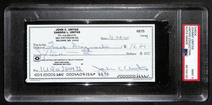 Johnny Unitas Signed 10/24/00 Check Psa/Dna Mint