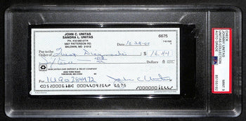 Johnny Unitas Signed 10/24/00 Check Psa/Dna Mint