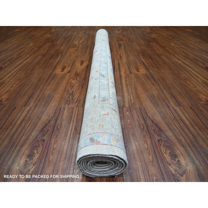 6'X9' Beige Extra Soft Wool Hand Knotted Finer Peshawar Rug