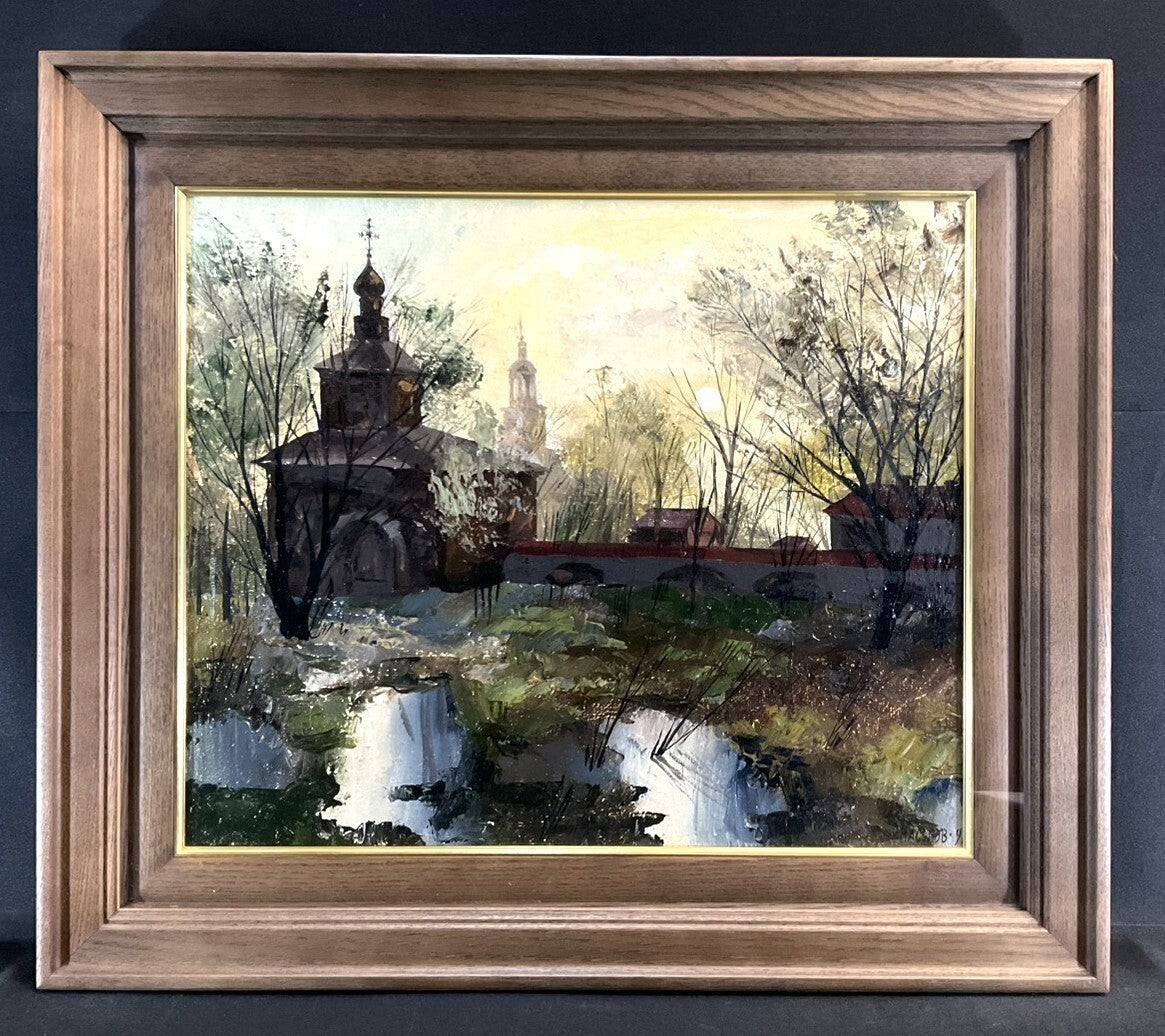 Russian Oil Painting Church Landscape By Nasonov | Original Signed | 38X45.5 Cm