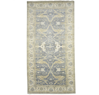 Muted Gray Floral Oushak Oriental Rug Handmade