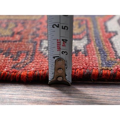 2'1"X5'4" Red Vintage Zoroastrian Heris Hand Knotted Pure Wool Runner Rug