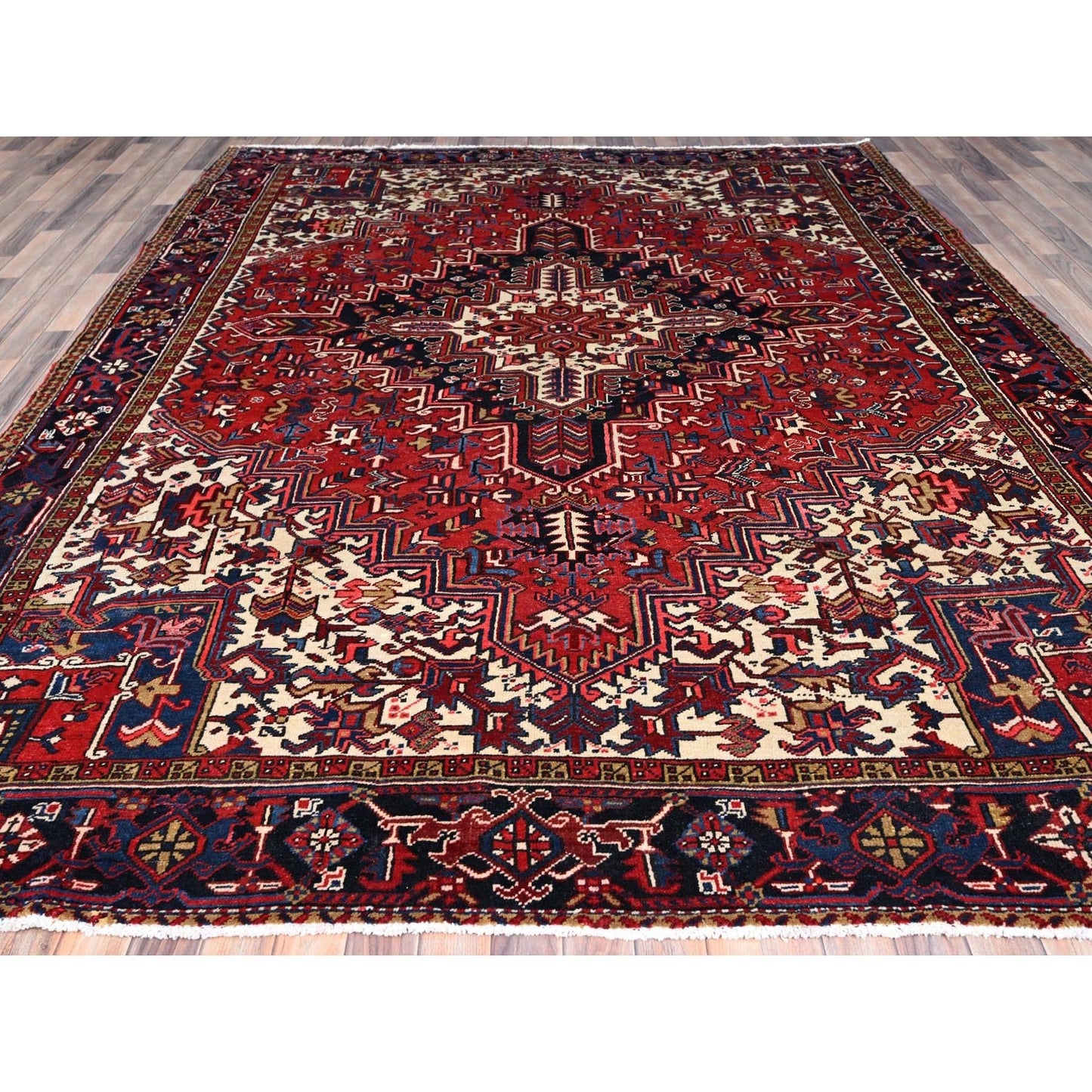9'X11'3" Locomotive Red Antique Heris Village Design Wool Oriental Rug
