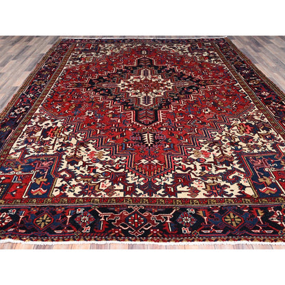 9'X11'3" Locomotive Red Antique Heris Village Design Wool Oriental Rug
