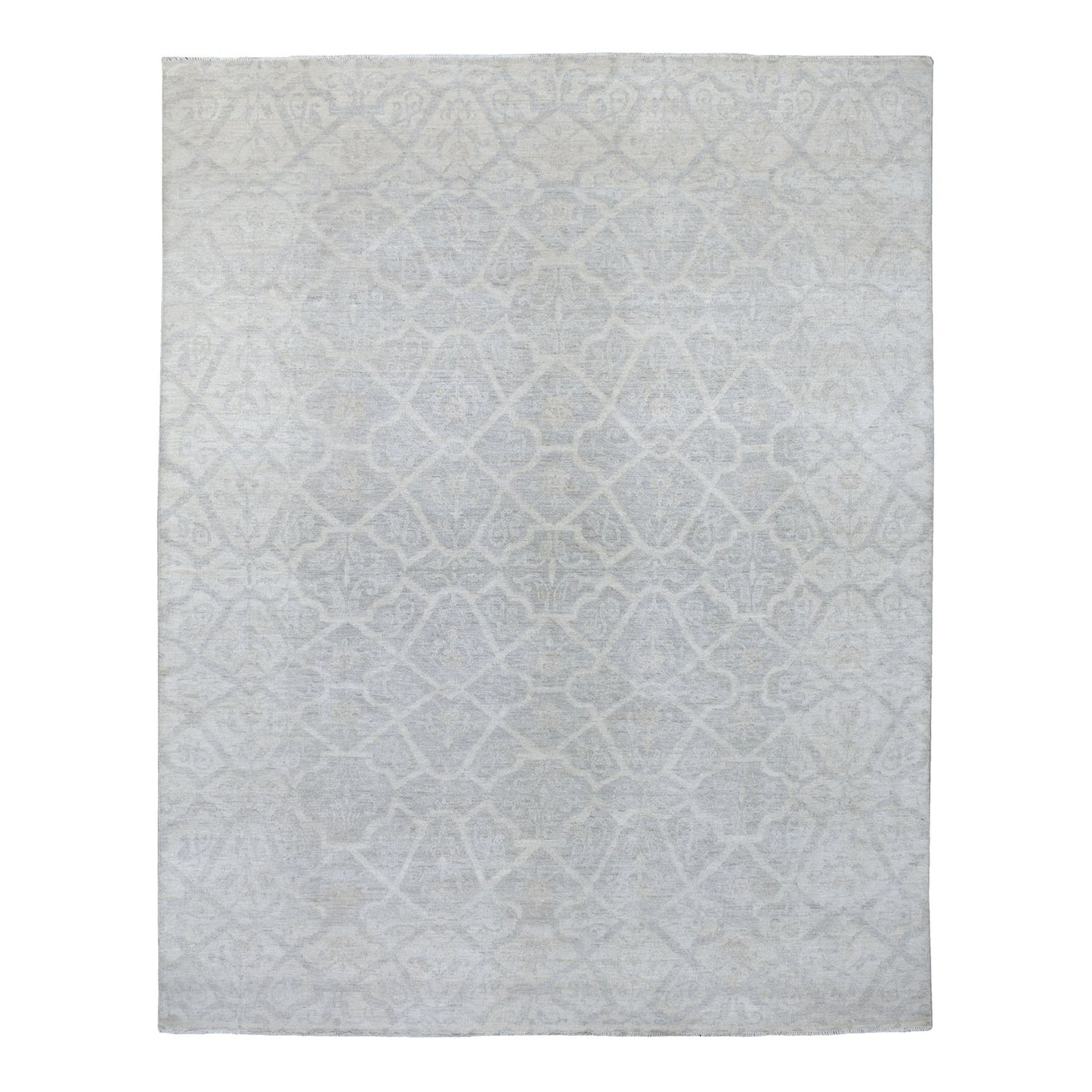 8'X9'9" Ivory White Wash Peshawar Natural Wool Hand Knotted Oriental Rug