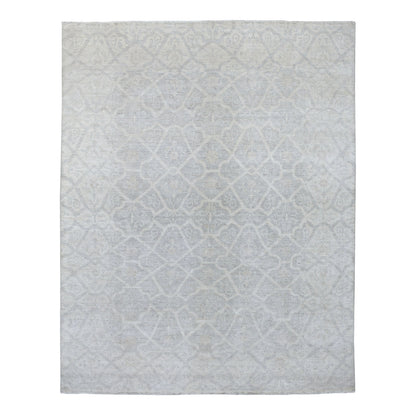 8'X9'9" Ivory White Wash Peshawar Natural Wool Hand Knotted Oriental Rug