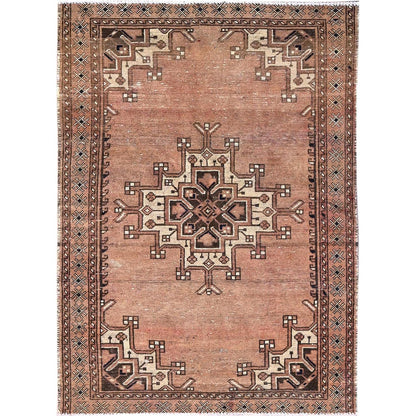 4'2"X6' Friar Brown Distressed Zoroastrian Gabbeh Wool Hand Knotted Rug