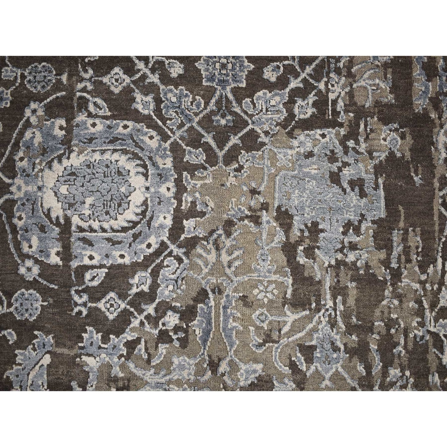 9'1"X11'10" Brown Broken And Erased Flower Blossom Design Oriental Rug