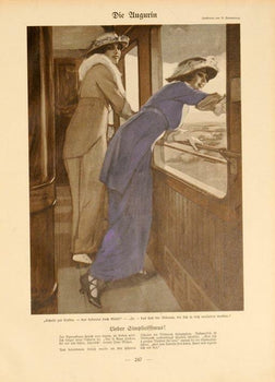 Simplicissimus 1913 By Wennerberg Train Scene On Linen Original