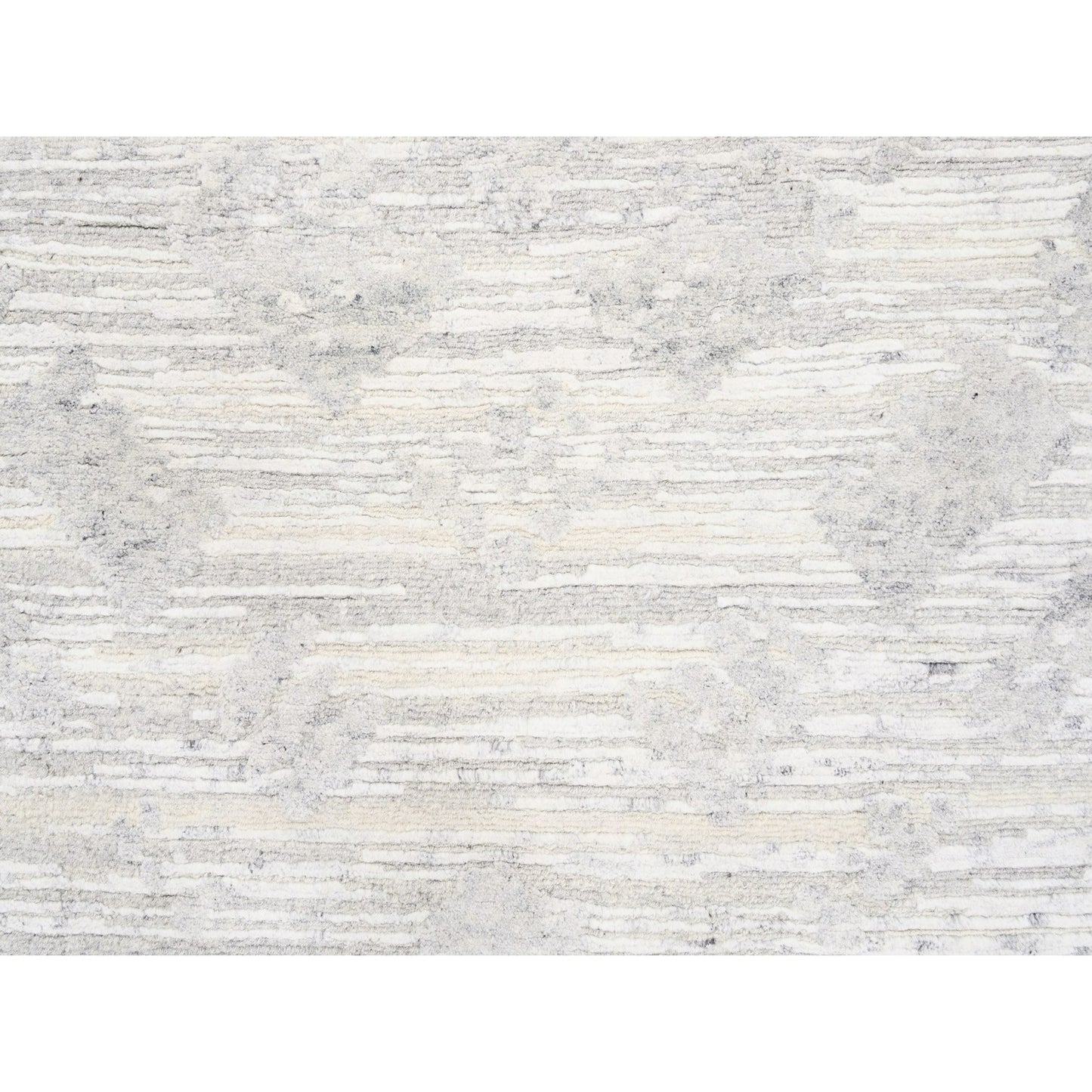 2'6"X12' Ivory Hand Spun Undyed Pure Wool Modern Hand Knotted Runner Rug