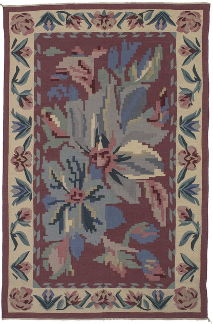 6X9 Ft Hand-Hooked Dhurrie Needlepoint Rug Floral