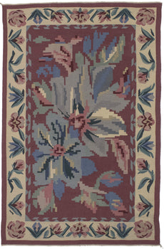 6X9 Ft Hand-Hooked Dhurrie Needlepoint Rug Floral