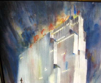 J. Gordon Carr A.W.S. Watercolor Painting "Rca Building" Nyc Signed Framed