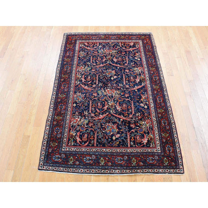 4'7"X6'9" Navy Antique Zoroastrian Mustaffi Design Wool Hand Knotted Rug
