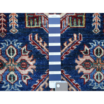 2'8"X10'5" Hand Knotted Denim Blue Extra Soft Wool Super Kazak Runner Rug