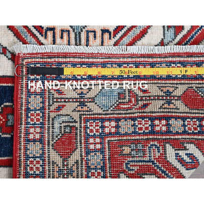 2'9"X9'10" Red Kazak With Tribal Design Soft Wool Hand Knotted Runner Rug